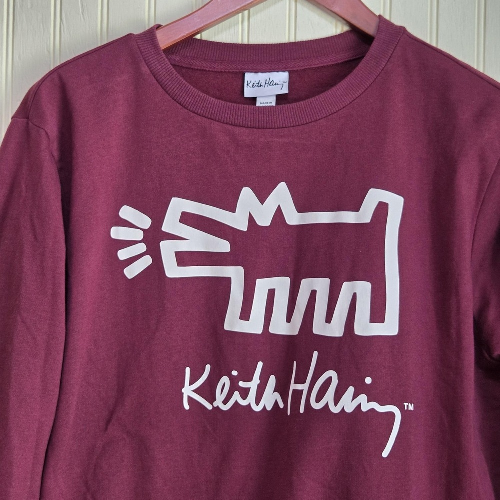 Keith Haring Sweatshirt Womens Small Red Fleece Pullover Crew Neck‎ Graphic Art